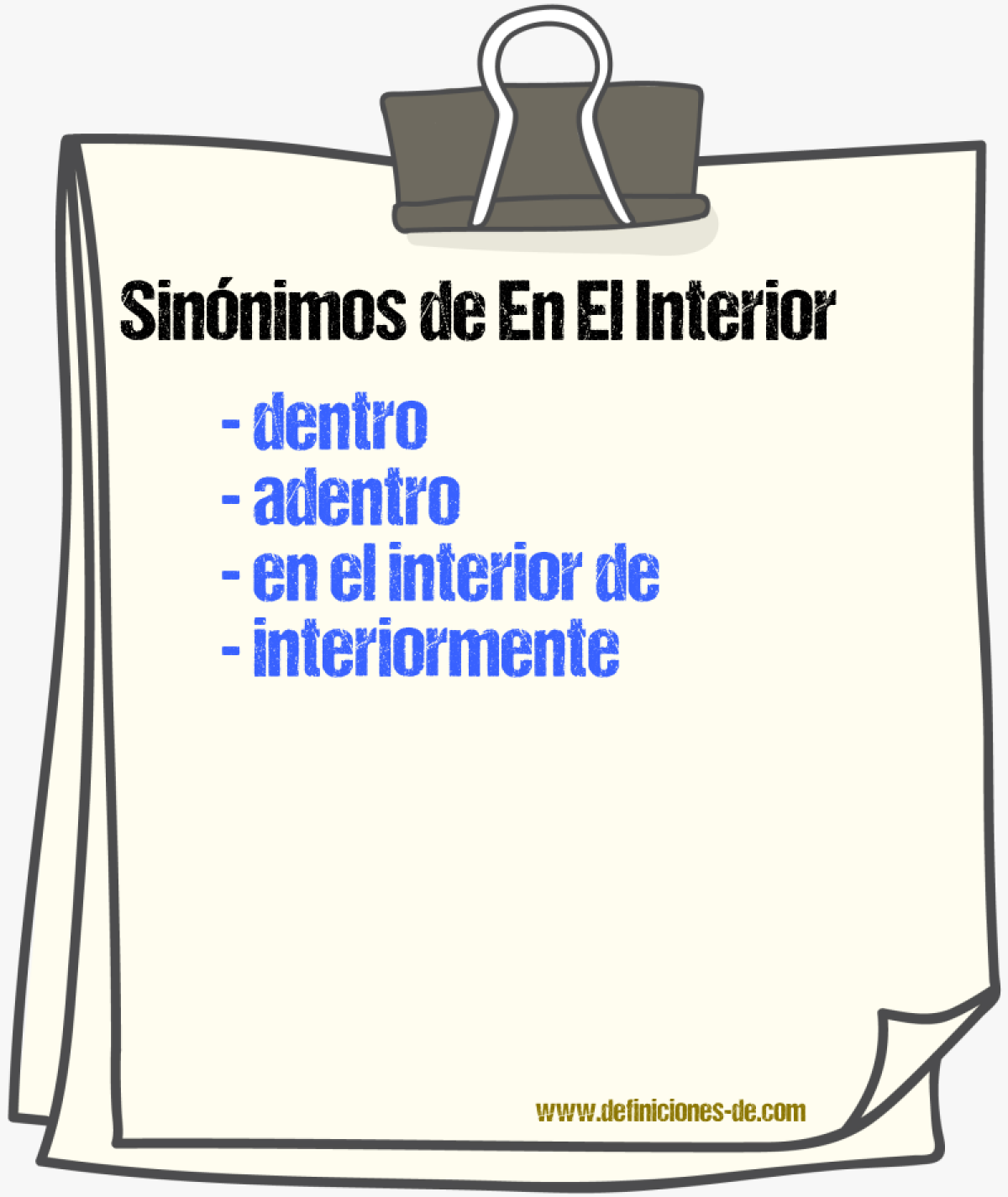Sinónimos de en el interior