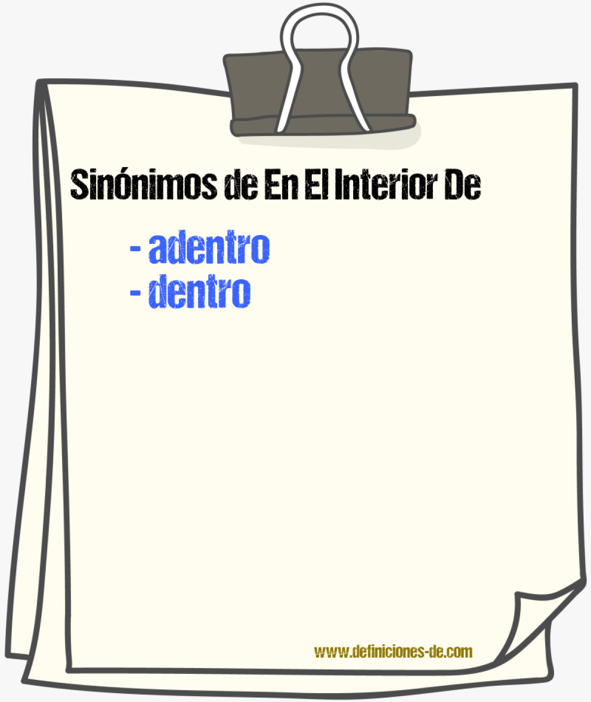 Sinnimos de en el interior de