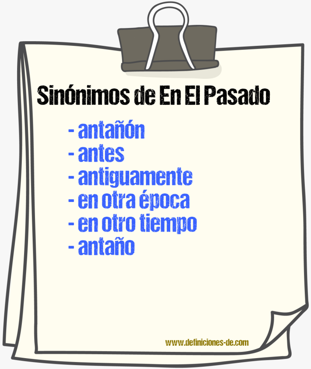 Sinnimos de en el pasado