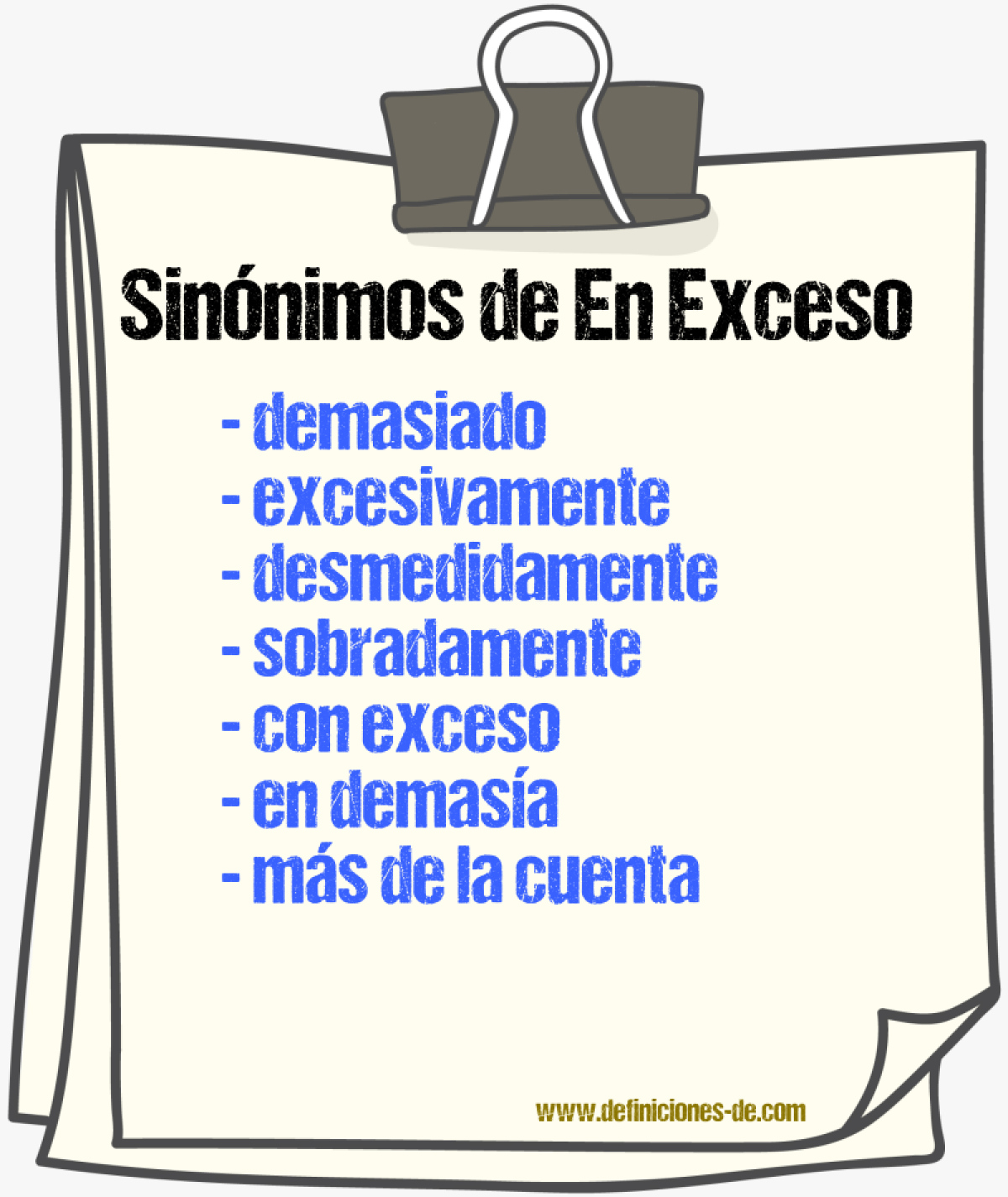 Sinónimos de en exceso