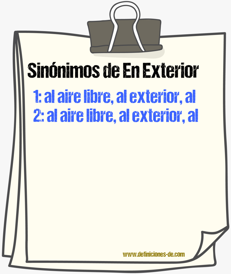 Sinónimos de en exterior