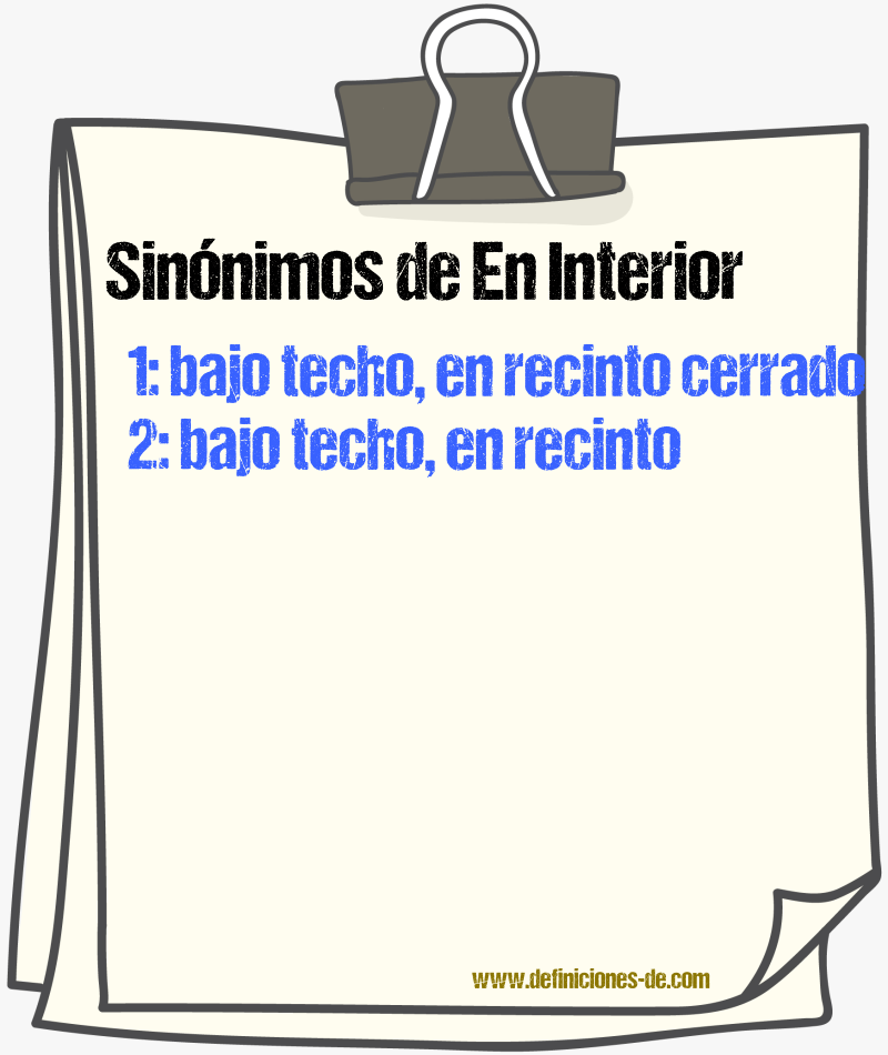 Sinónimos de en interior
