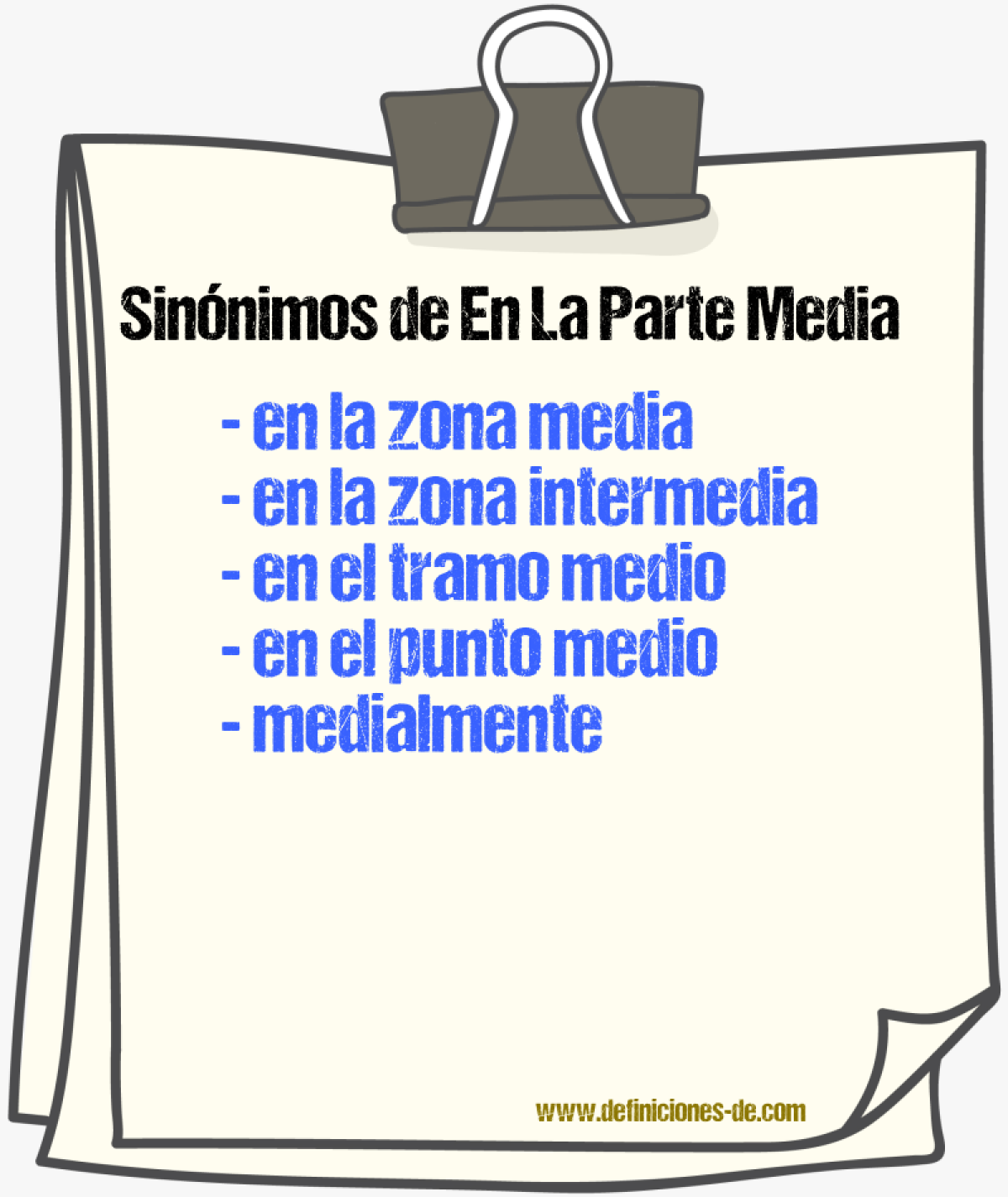 Sinónimos de en la parte media