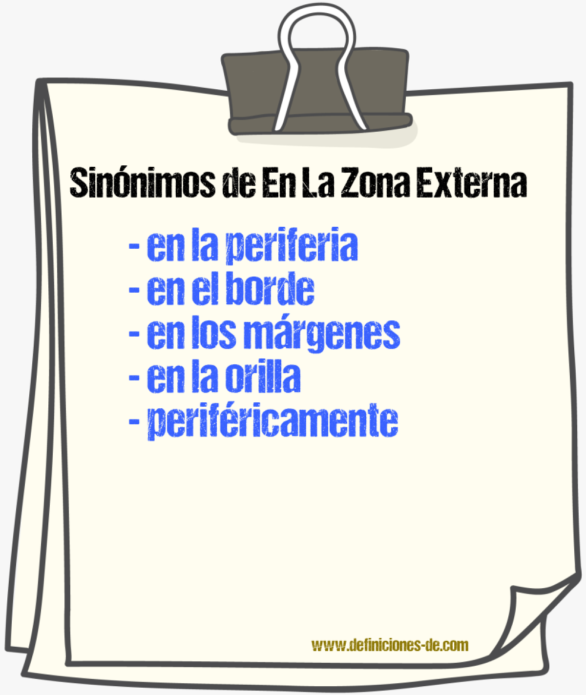 Sinónimos de en la zona externa