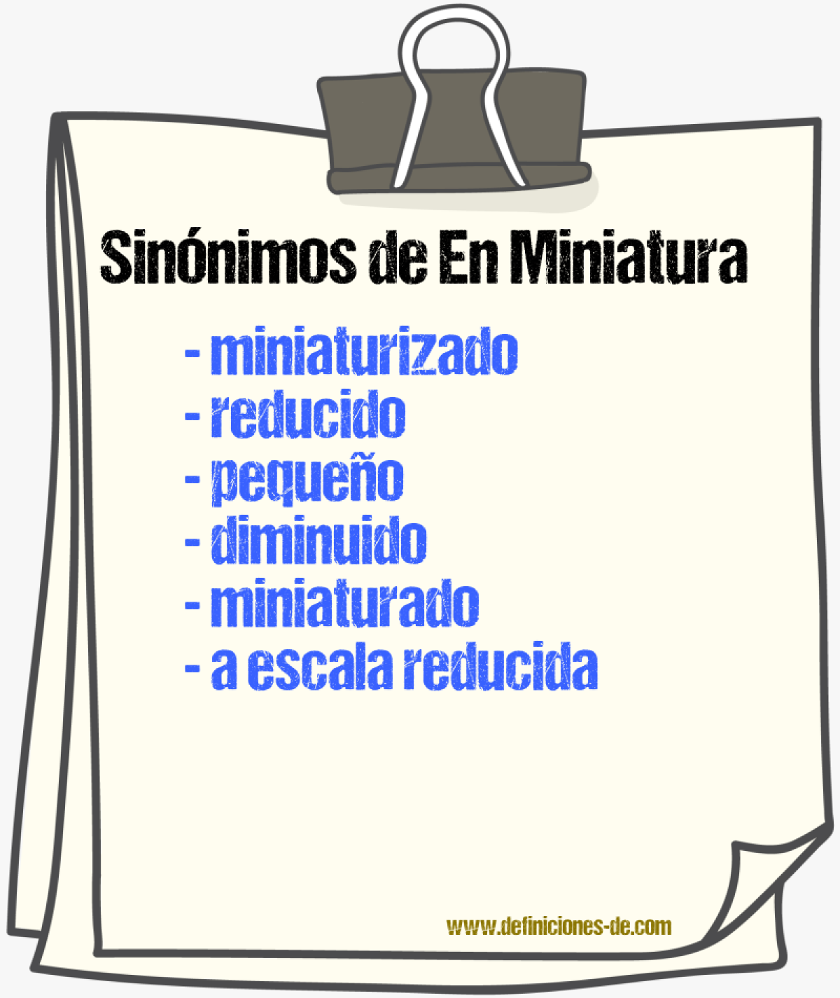 Sinónimos de en miniatura
