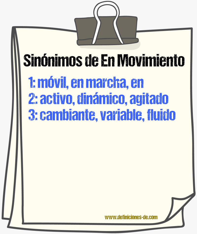 Sinónimos de en movimiento