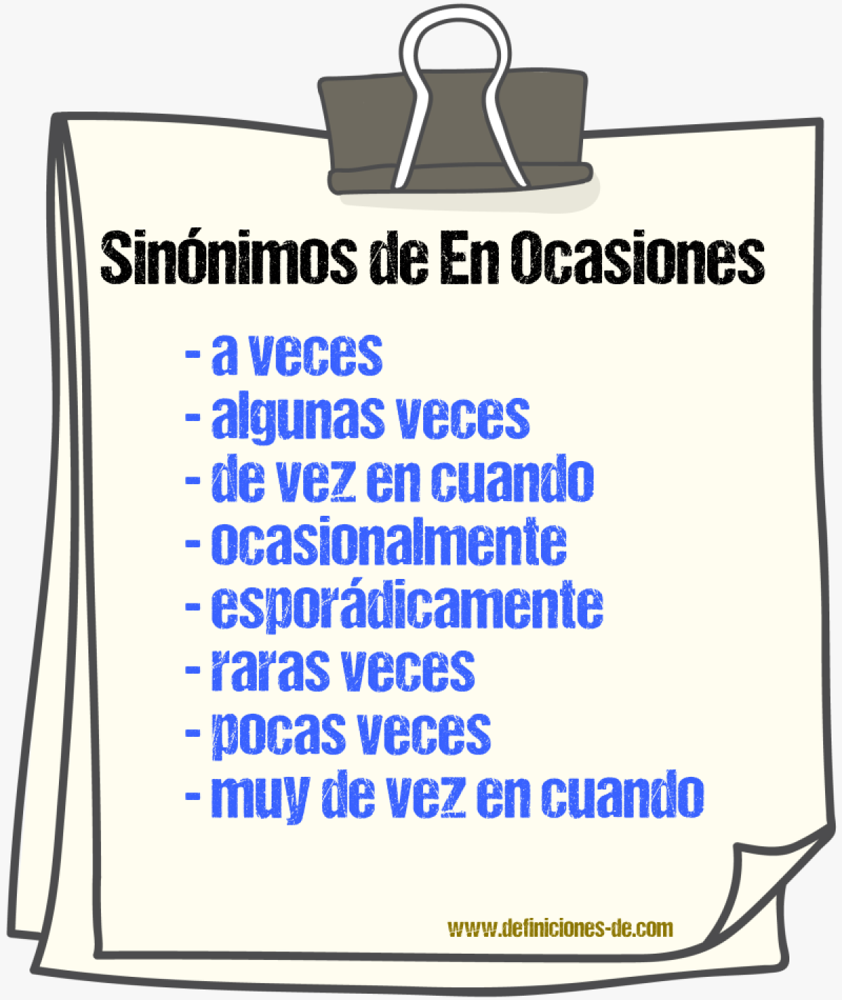 Sinónimos de en ocasiones