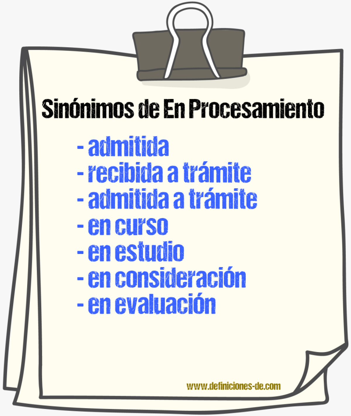 Sinónimos de en procesamiento