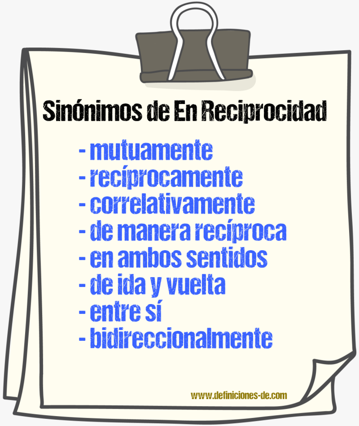 Sinónimos de en reciprocidad