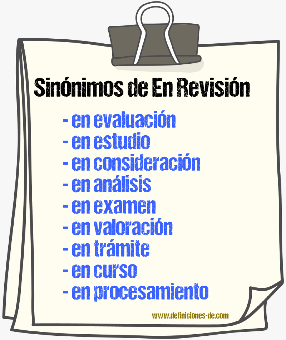 Sinónimos de en revisión