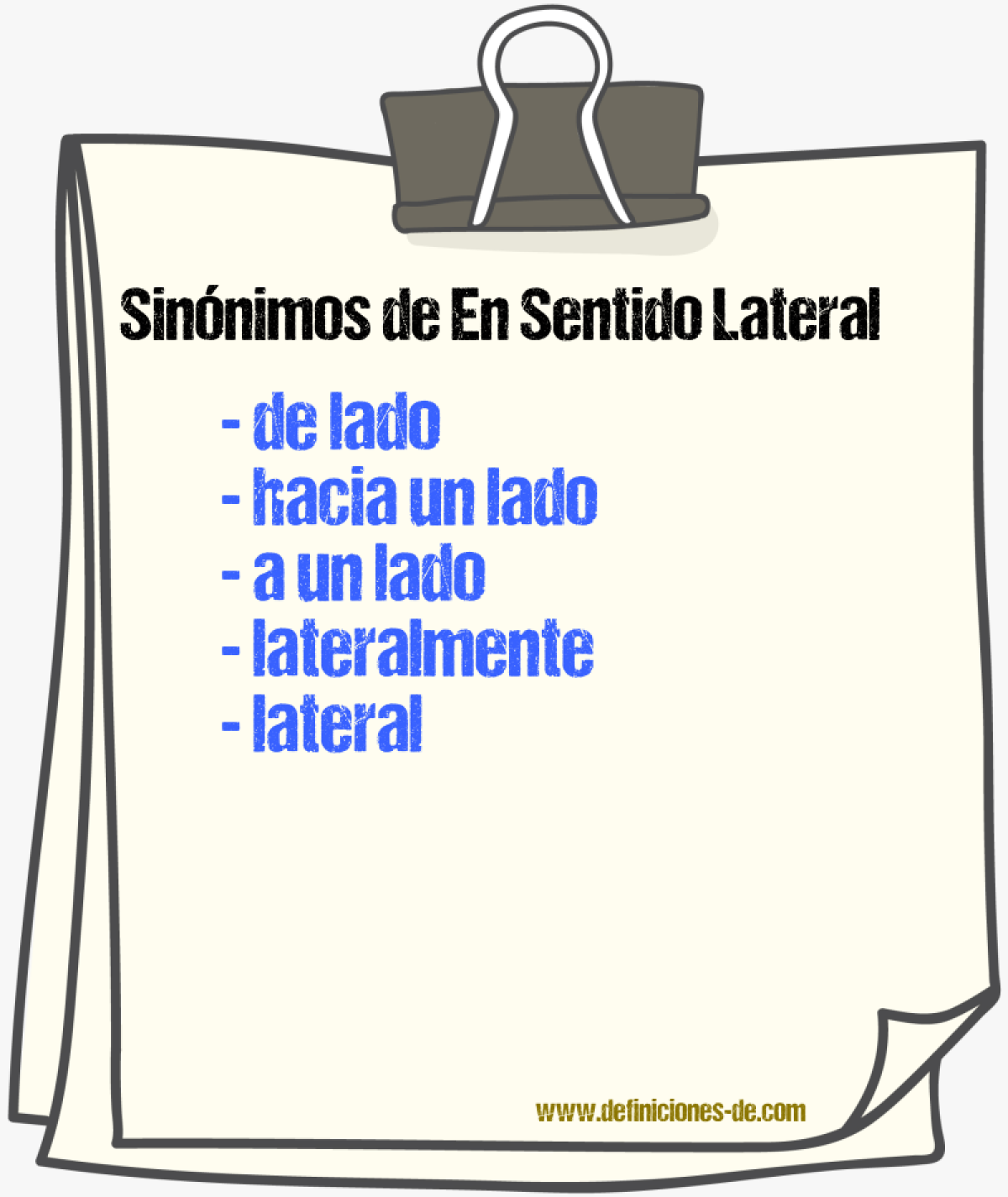 Sinónimos de en sentido lateral