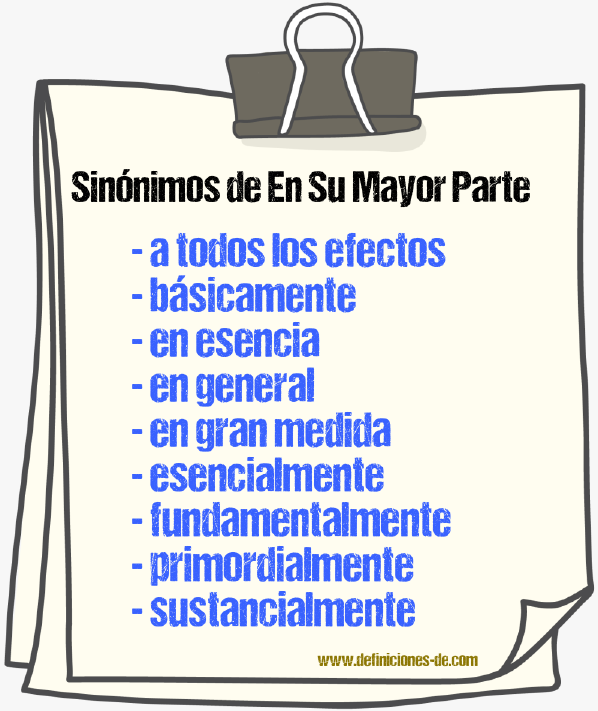 Sinnimos de en su mayor parte