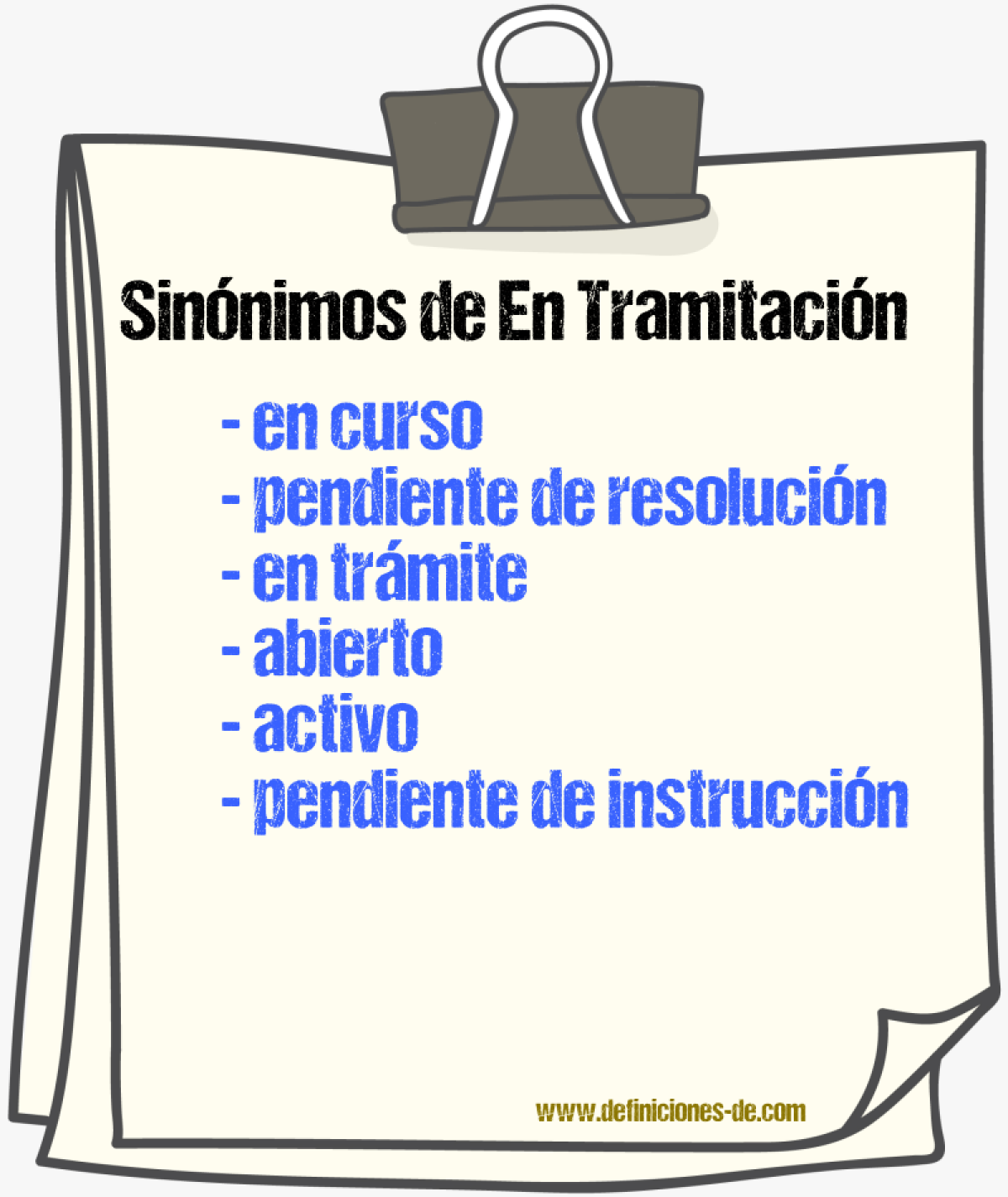 Sinónimos de en tramitación