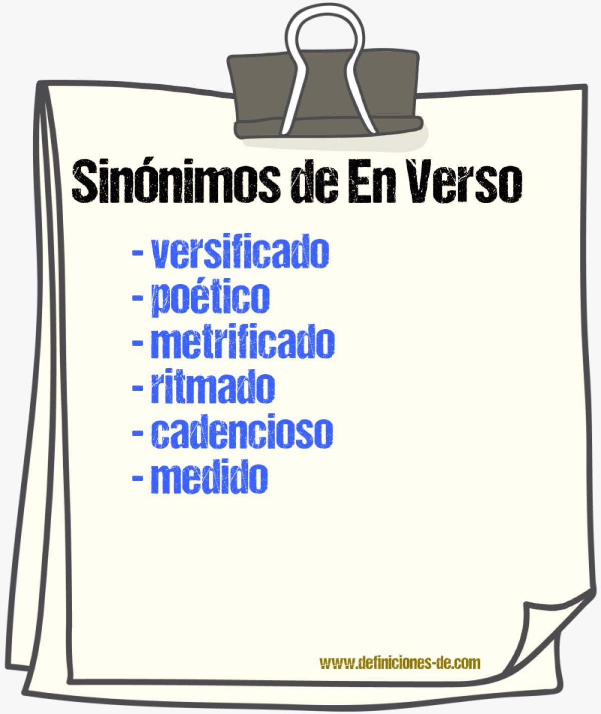 Sinónimos de en verso
