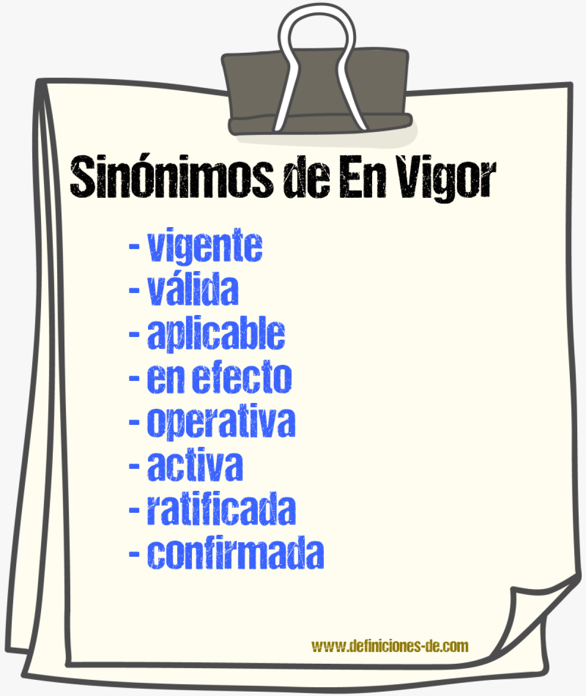 Sinónimos de en vigor