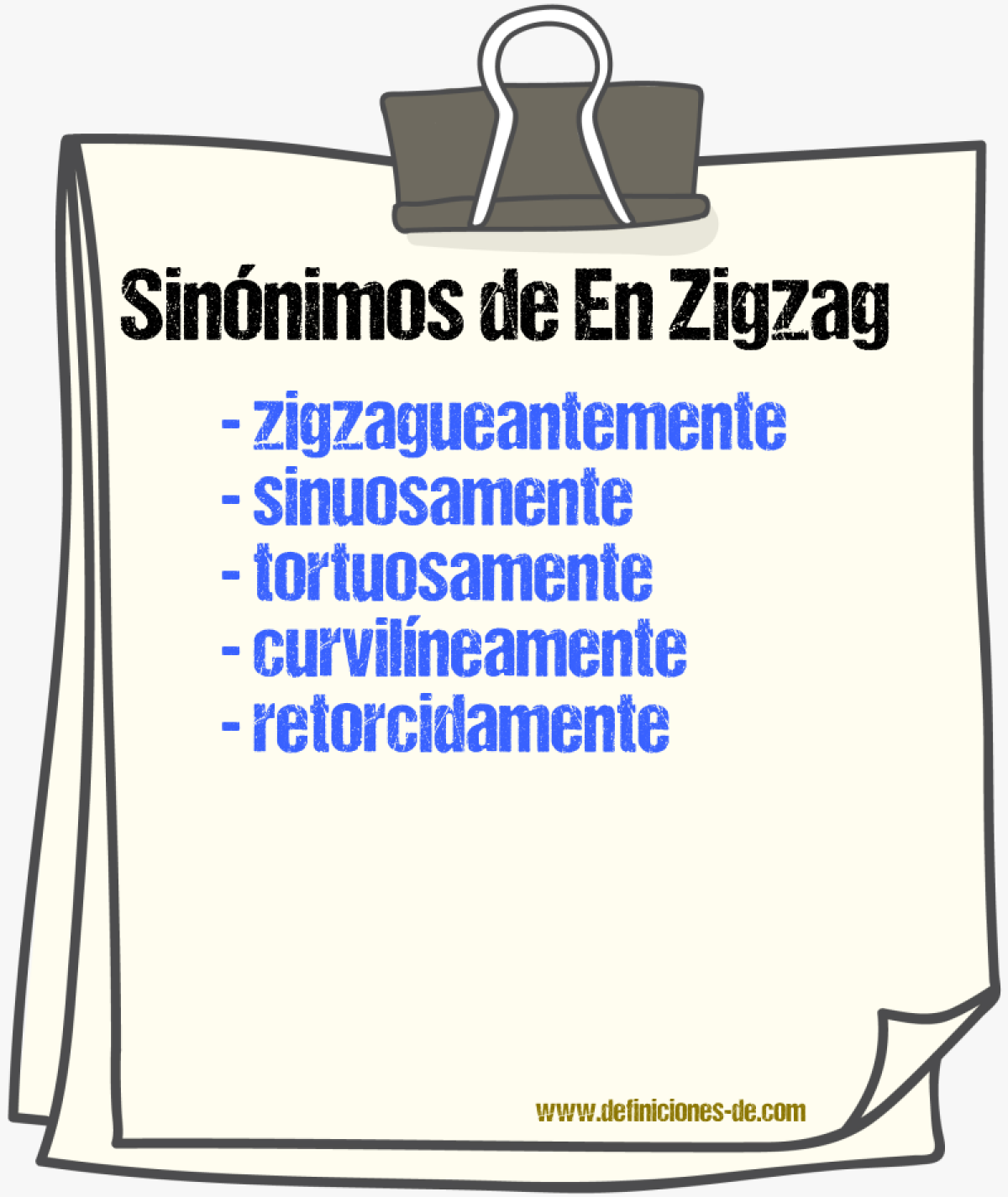 Sinónimos de en zigzag