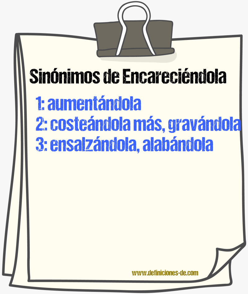 Sinónimos de encareciéndola