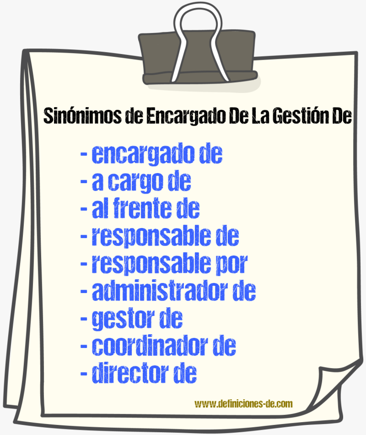 Sinónimos de encargado de la gestión de
