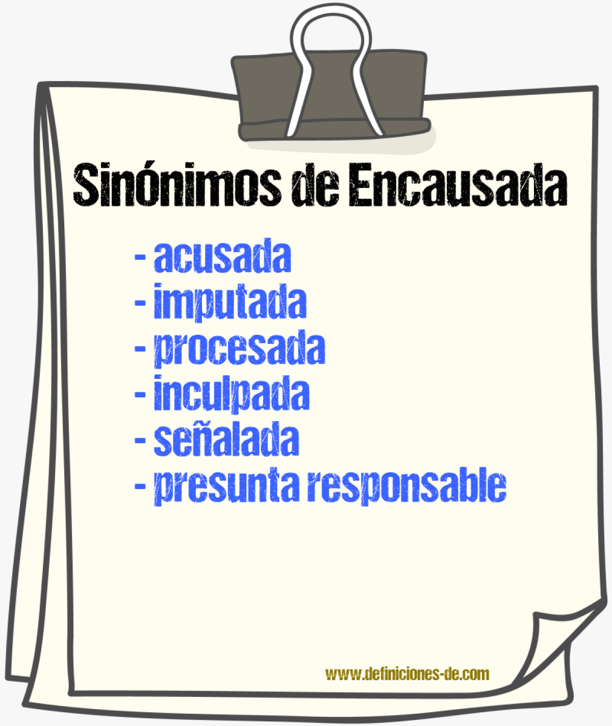 Sinónimos de encausada