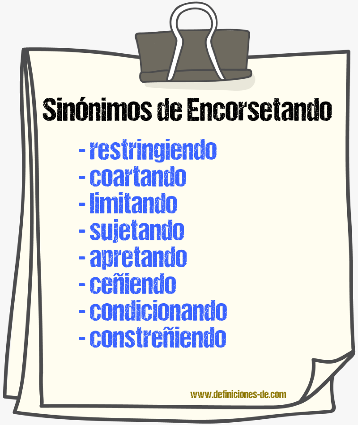 Sinónimos de encorsetando