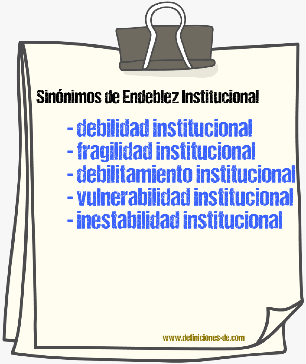 Sinónimos de endeblez institucional