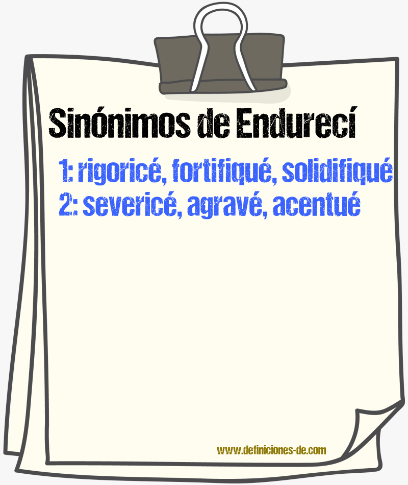 Sinónimos de endurecí
