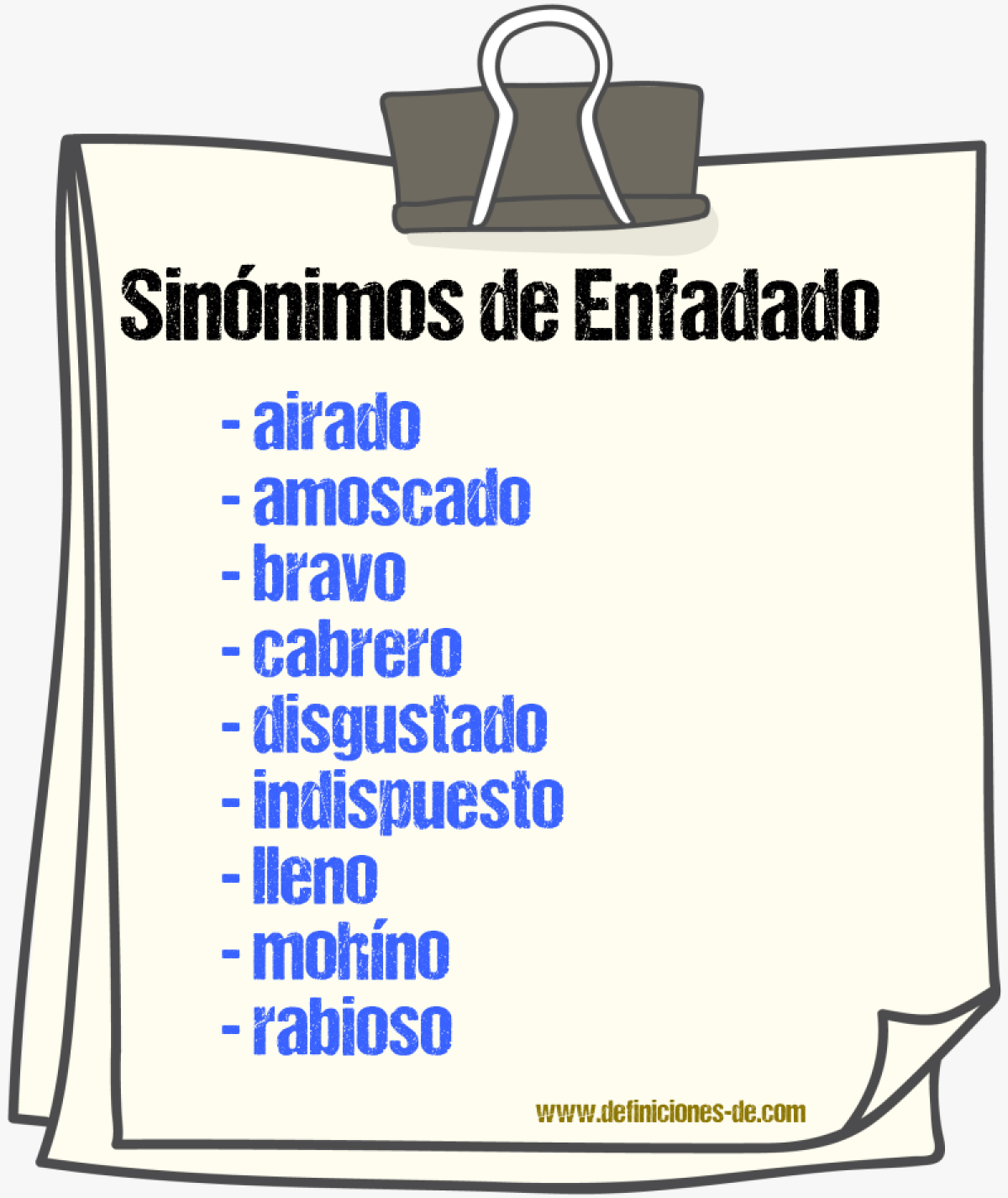 Sinnimos de enfadado