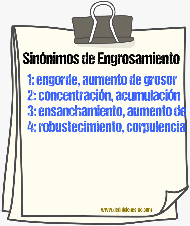 Sinónimos de engrosamiento