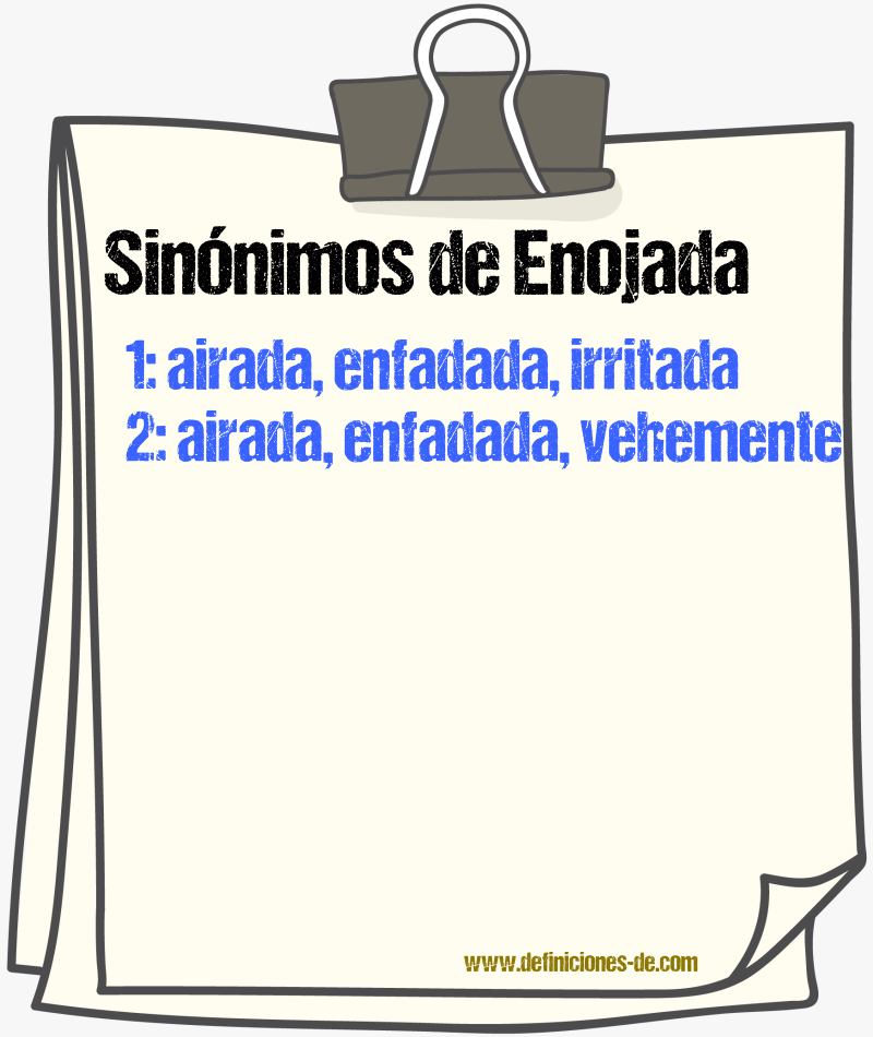 Sinónimos de enojada