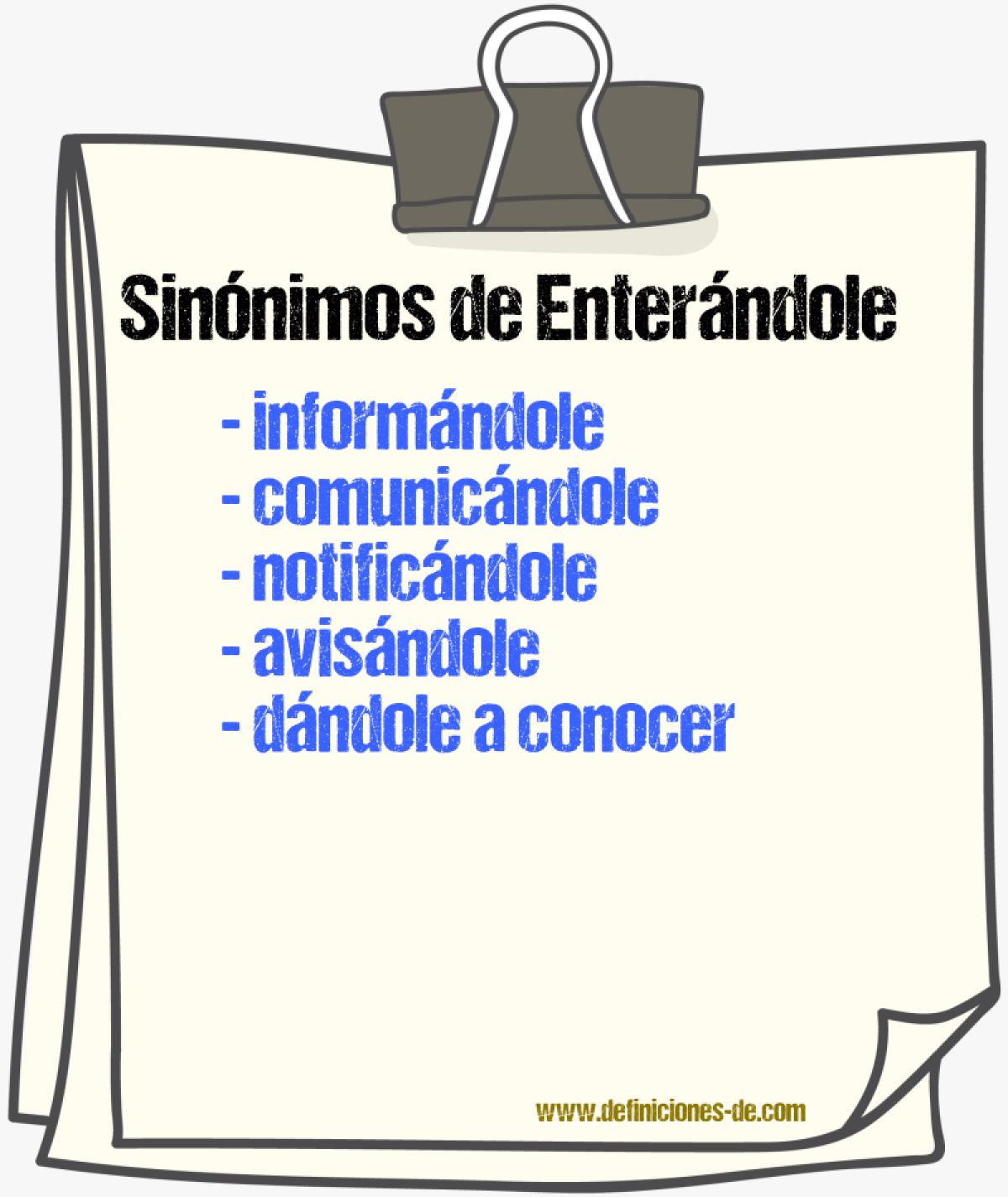 Sinónimos de enterándole