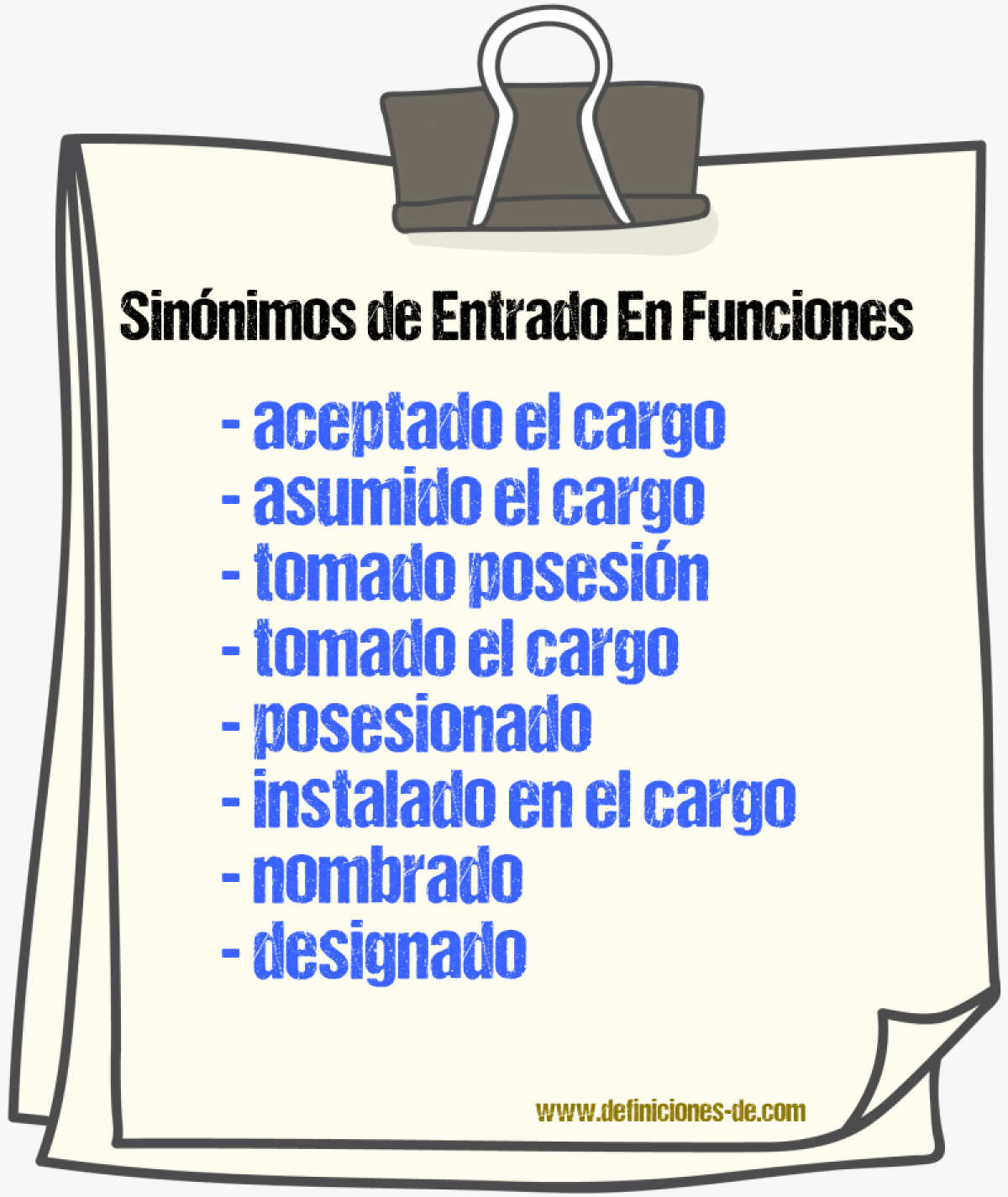 Sinónimos de entrado en funciones