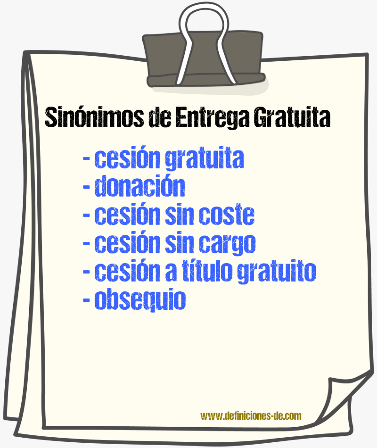 Sinónimos de entrega gratuita