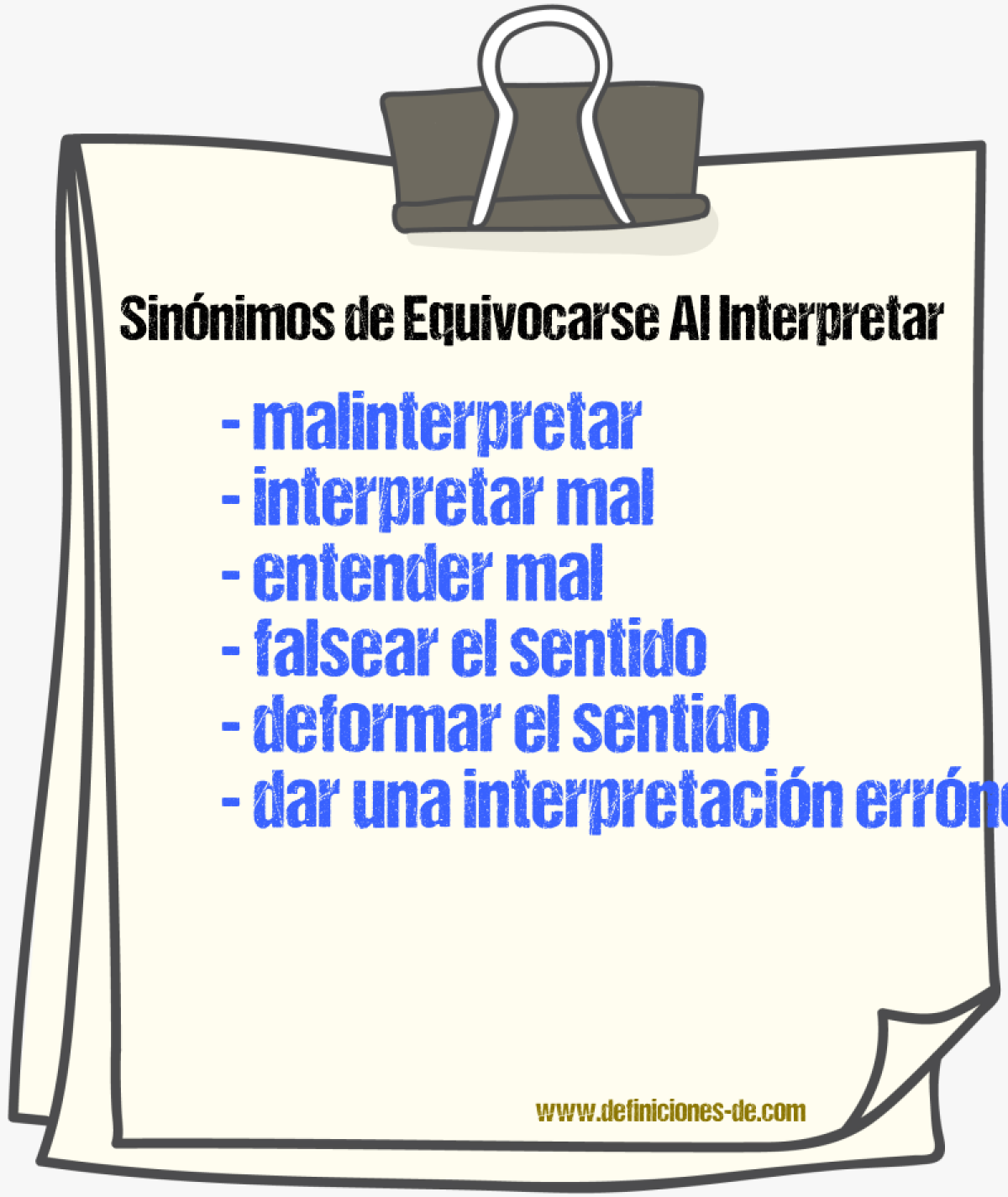 Sinónimos de equivocarse al interpretar