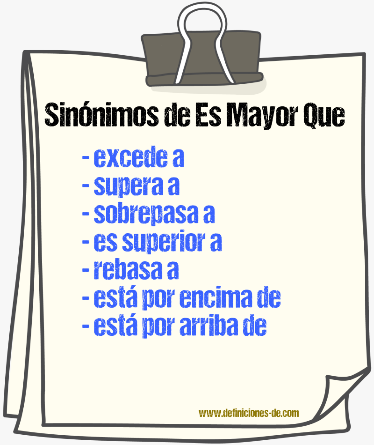 Sinónimos de es mayor que