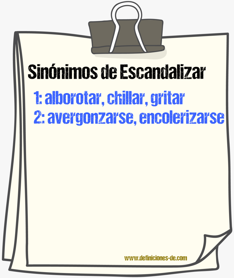 Sinnimos de escandalizar