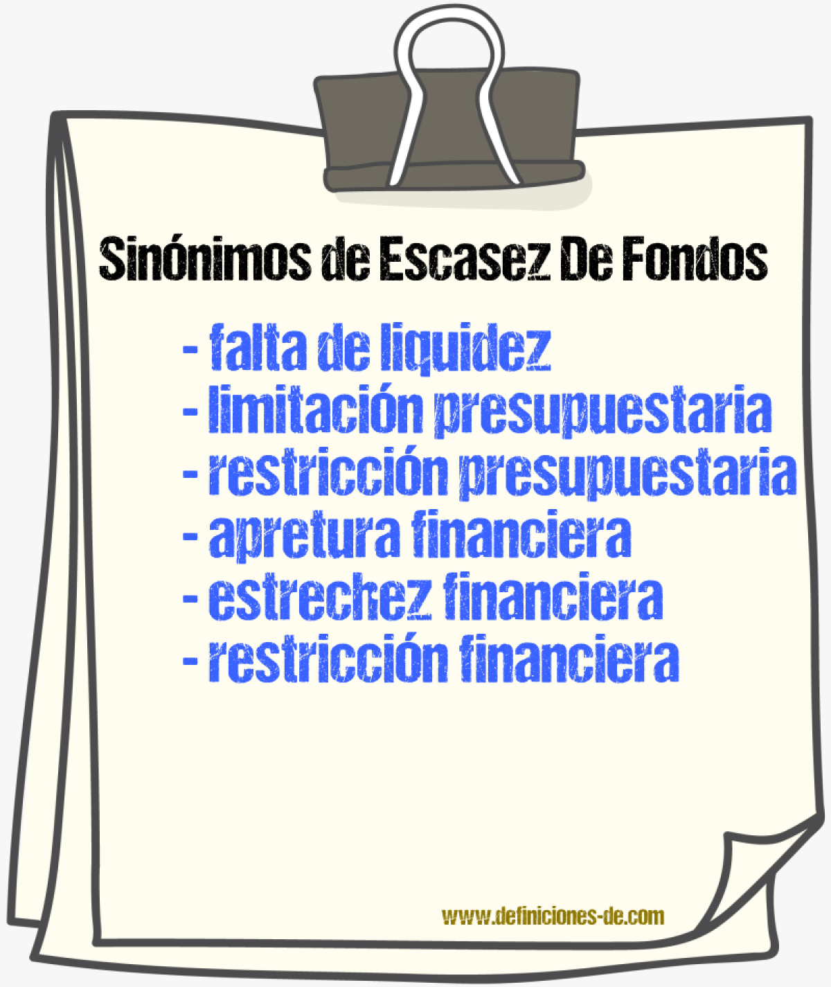 Sinónimos de escasez de fondos