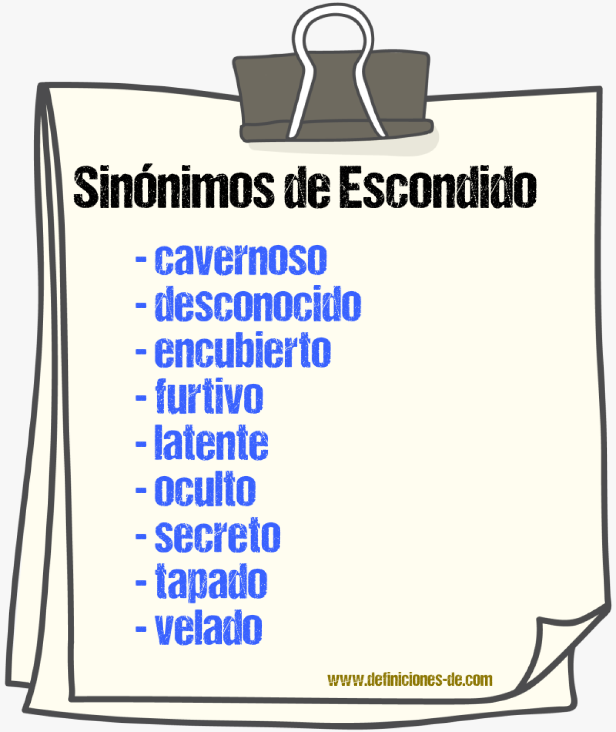 Sinnimos de escondido