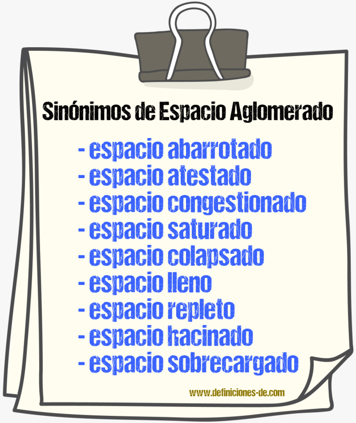 Sinónimos de espacio aglomerado