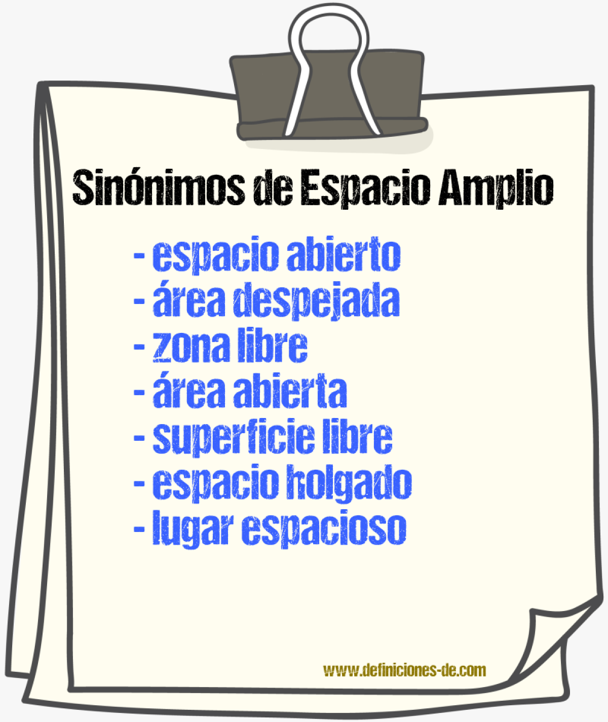 Sinónimos de espacio amplio