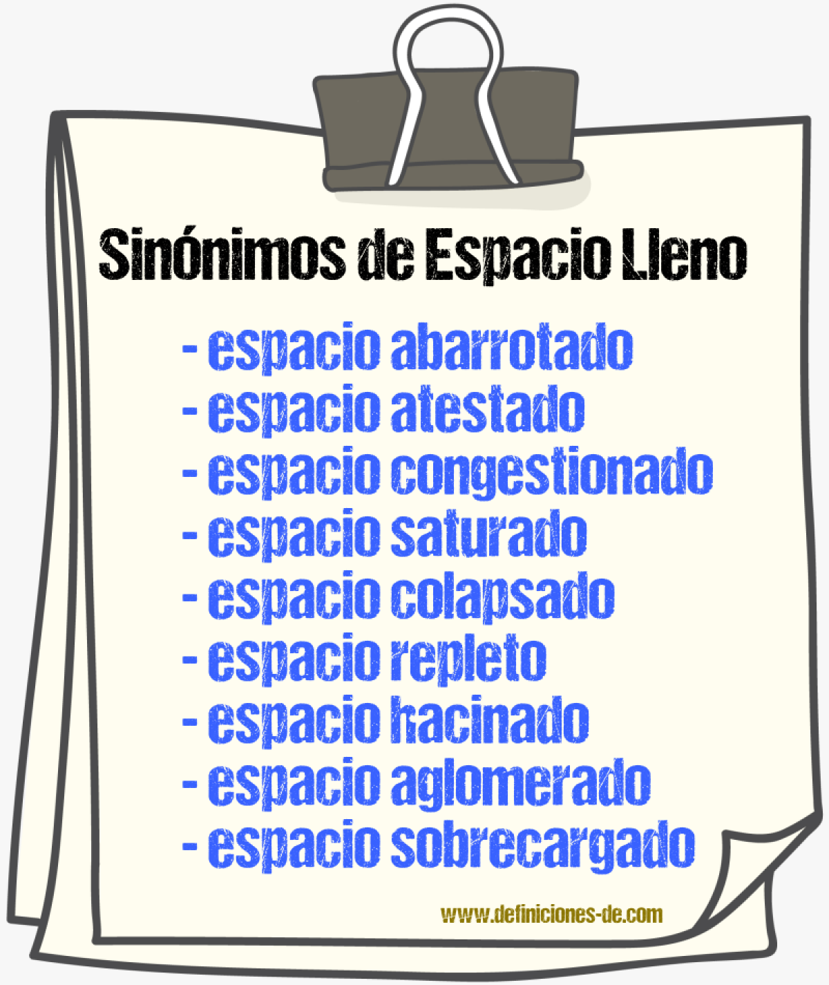 Sinónimos de espacio lleno