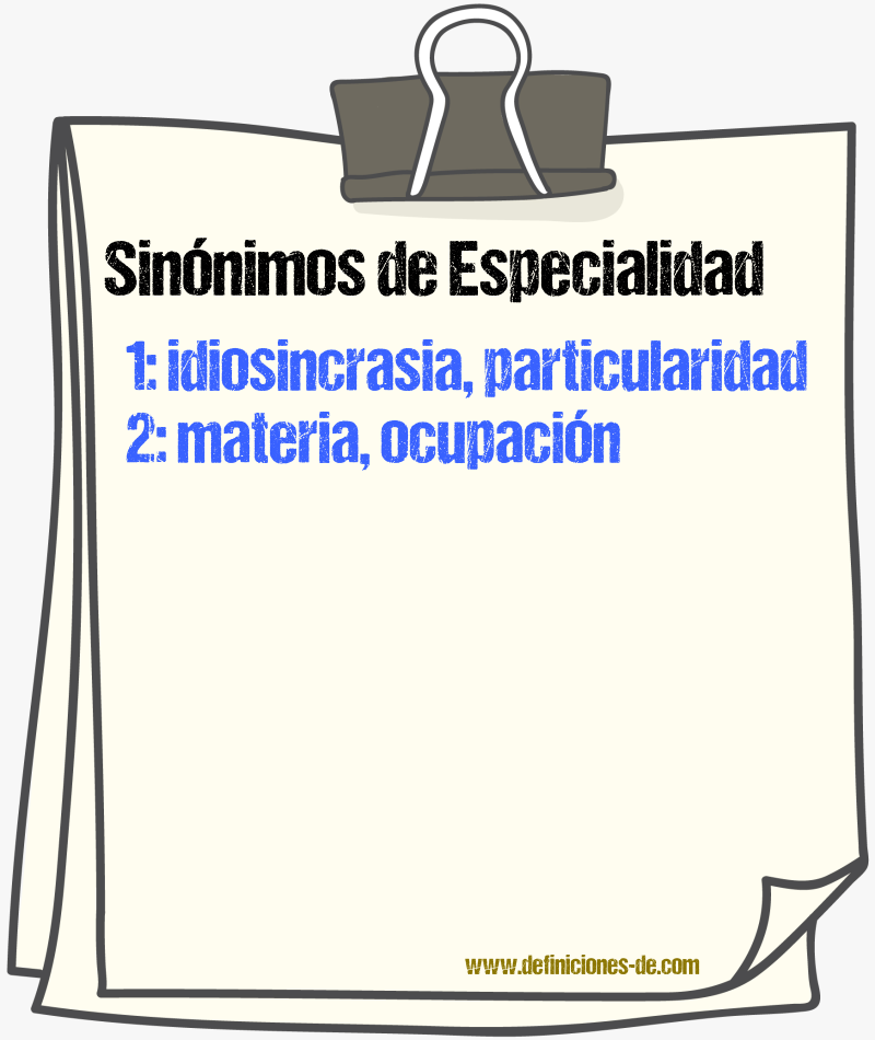 Sinnimos de especialidad