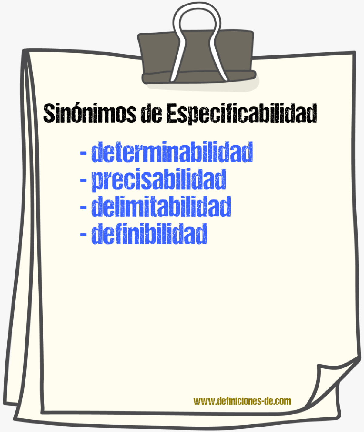 Sinónimos de especificabilidad
