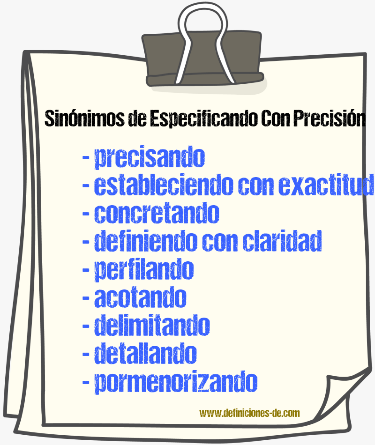 Sinónimos de especificando con precisión