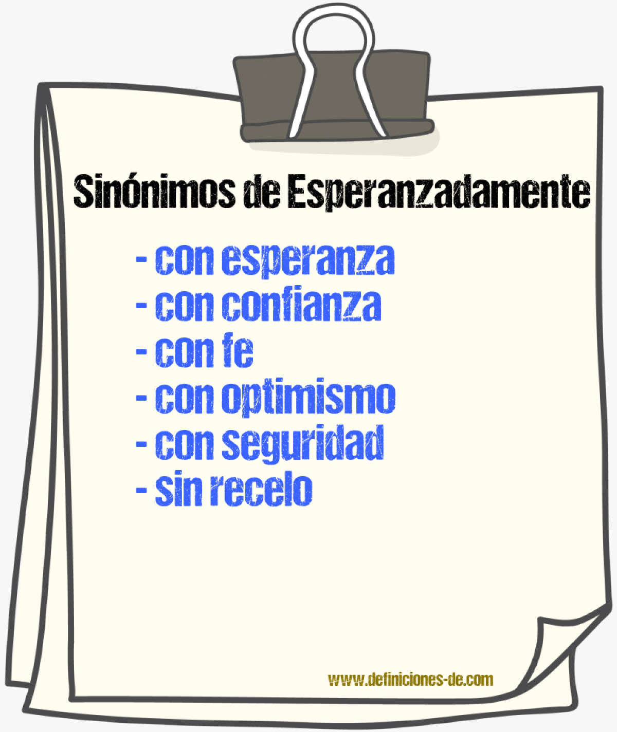 Sinónimos de esperanzadamente