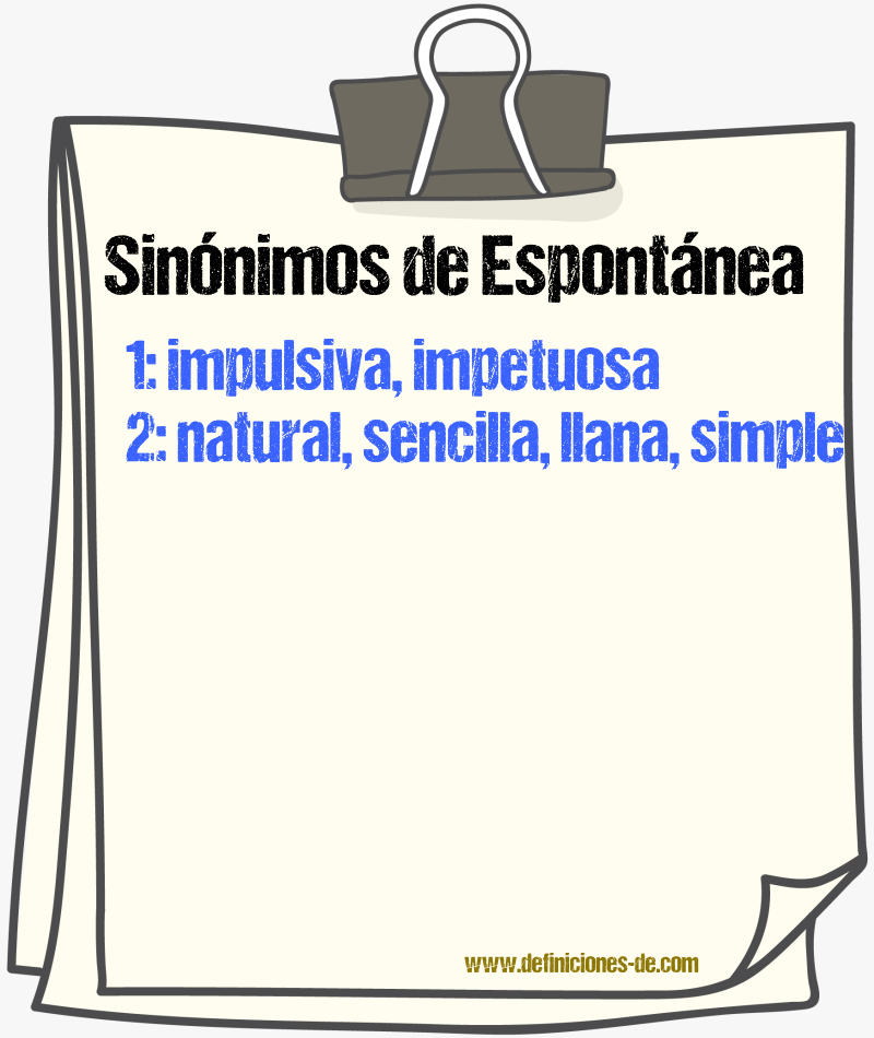 Sinónimos de espontánea