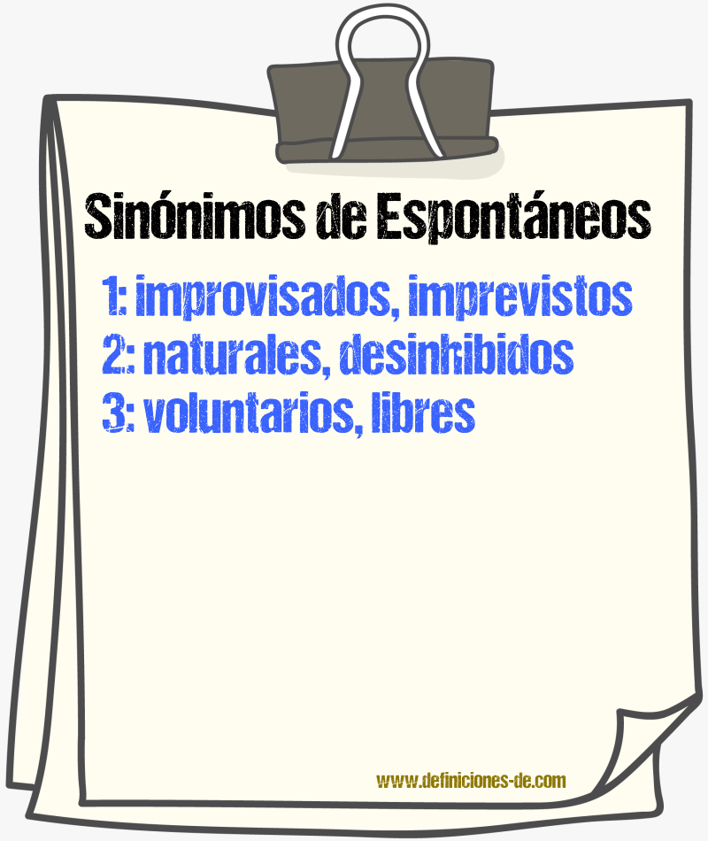 Sinónimos de espontáneos