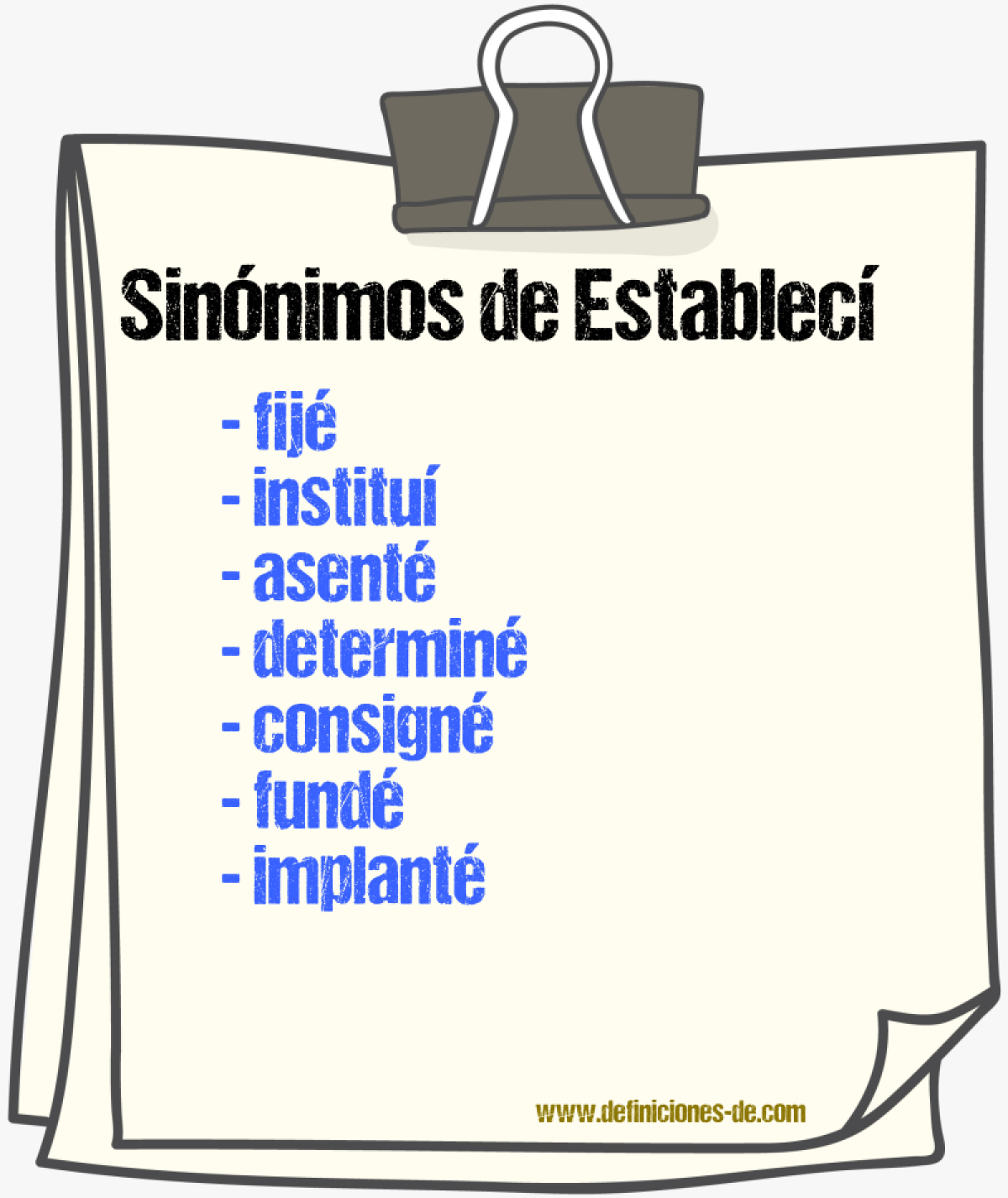 Sinónimos de establecí