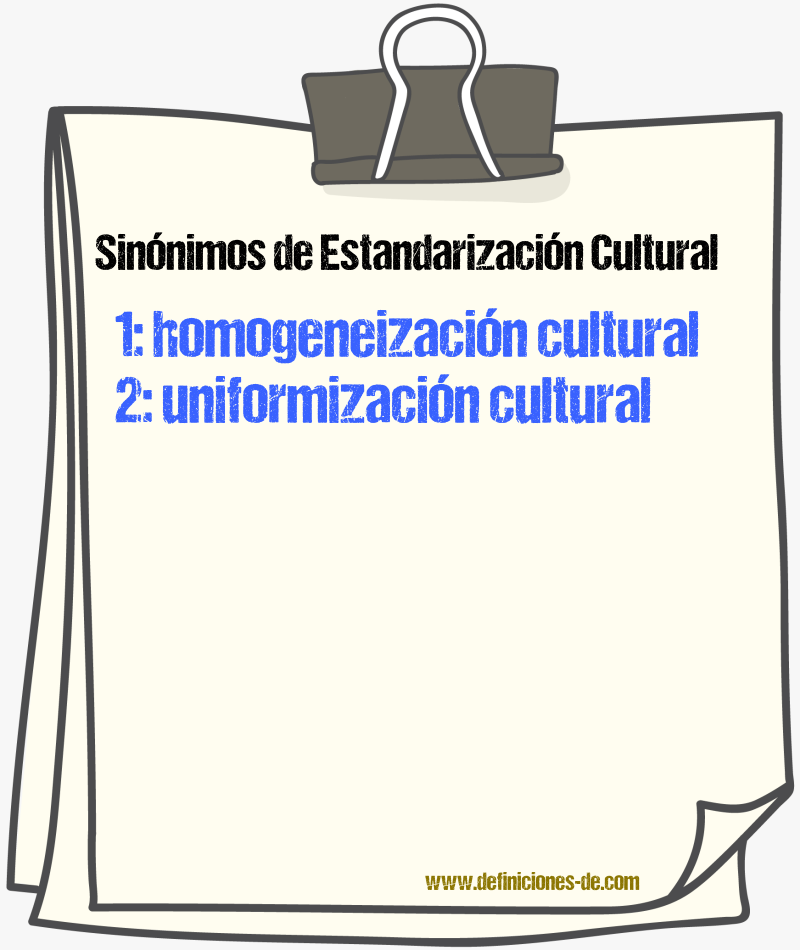 Sinónimos de estandarización cultural