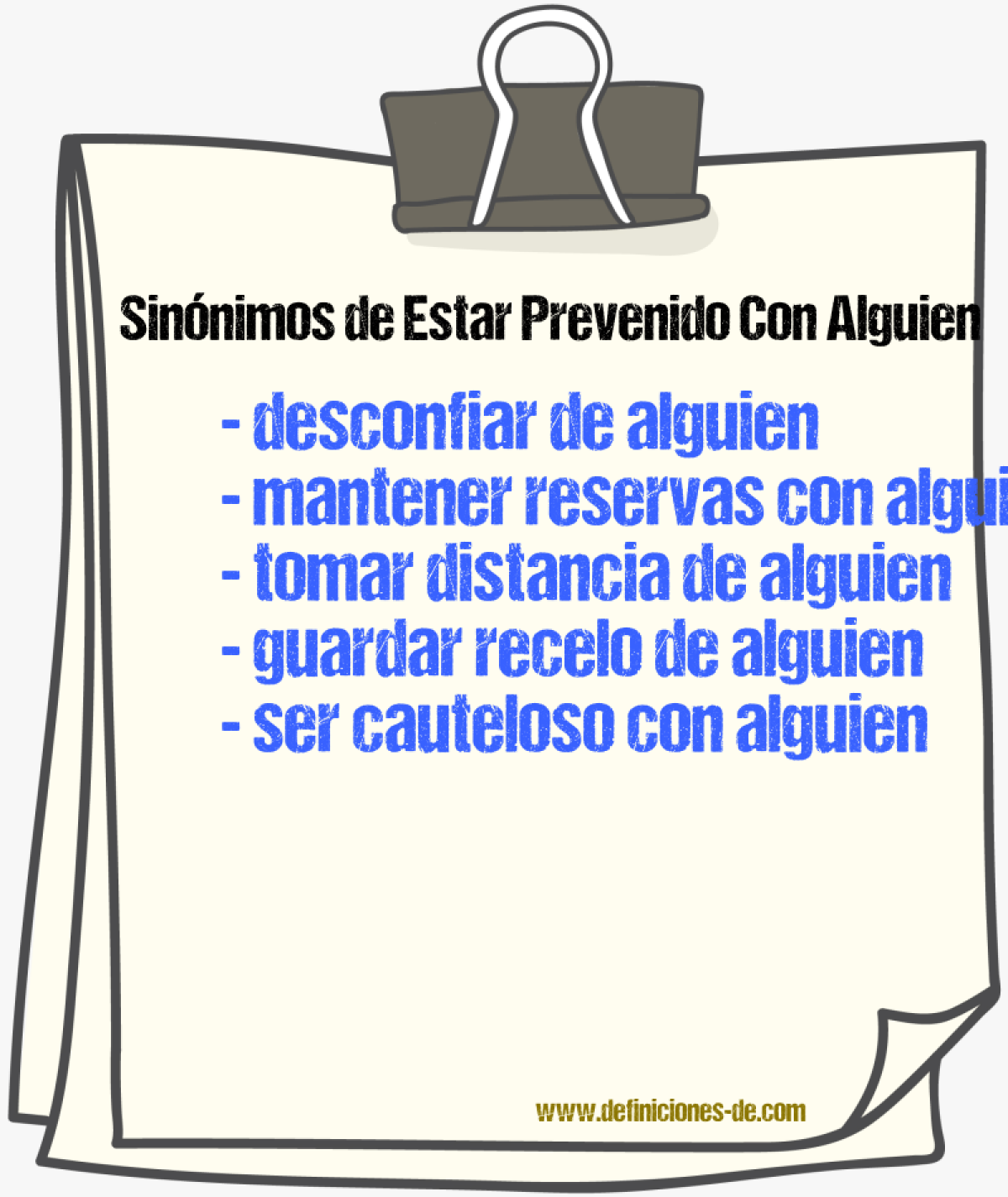 Sinónimos de estar prevenido con alguien