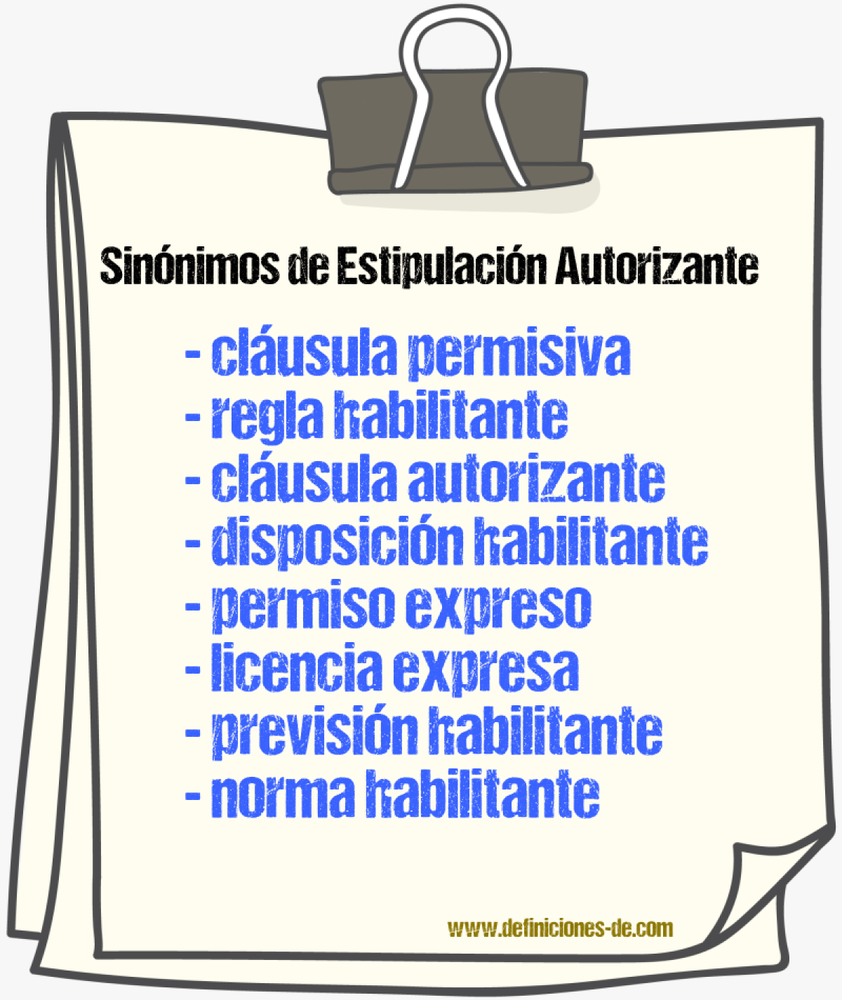 Sinónimos de estipulación autorizante